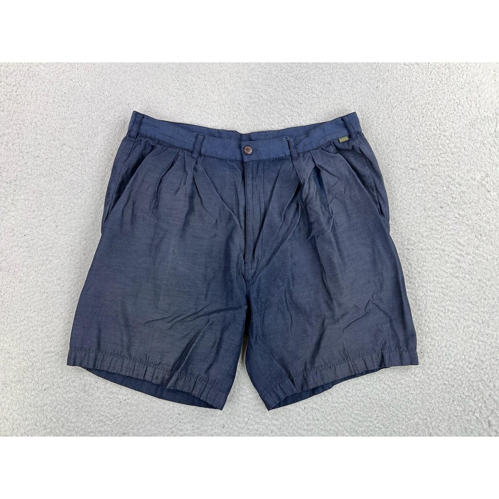 Kahala Shorts Mens 34 Blue Silk Cotton Chino Pleated 7" Inseam Casual Summer